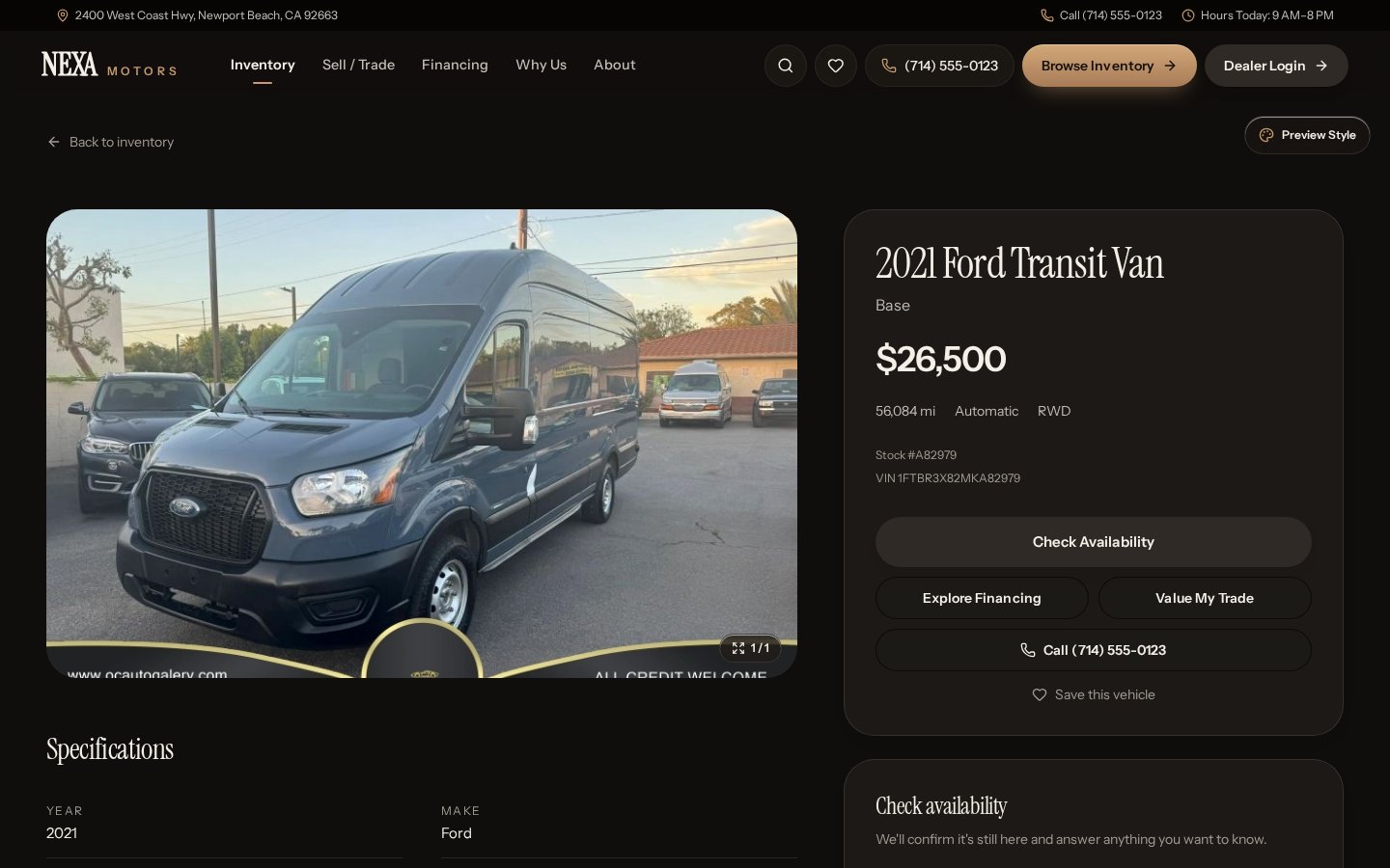 NEXA Motors vehicle detail page