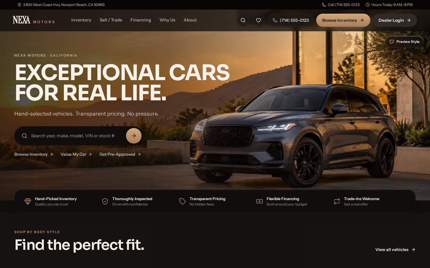 NEXA Motors homepage on desktop