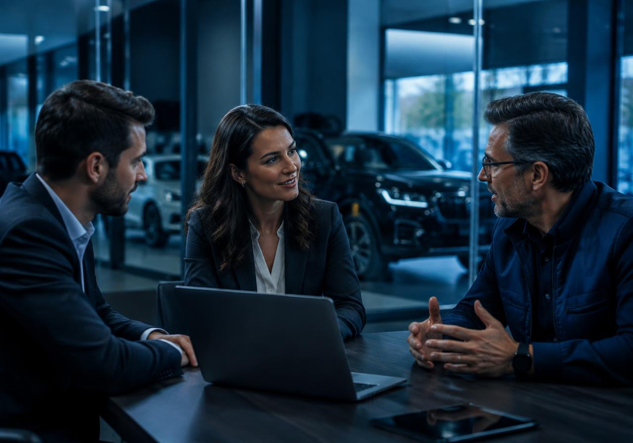Automotive industry partner meeting with dealership professionals